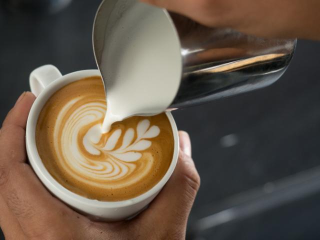 Thermoplan kaffemaskine brygger en cappuccino i et glas